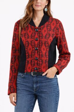 Pendleton Southwestern Print Wool Button-Up Sweater Jacket Red Black Size MP